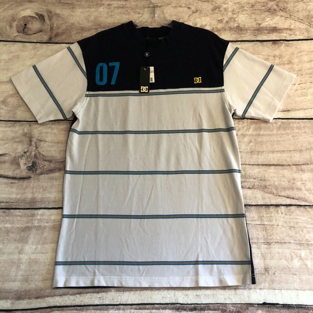 Vtg DC Shoes Hakan Shirt Men Large Knit Top Blue White Striped Pullover 07 New